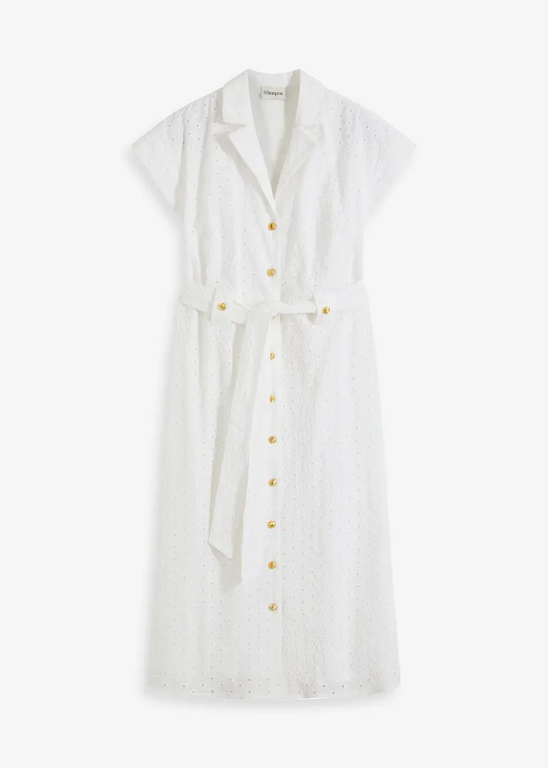 Hemdblusenkleid aus Lochspitze in weiß von vorne - bonprix