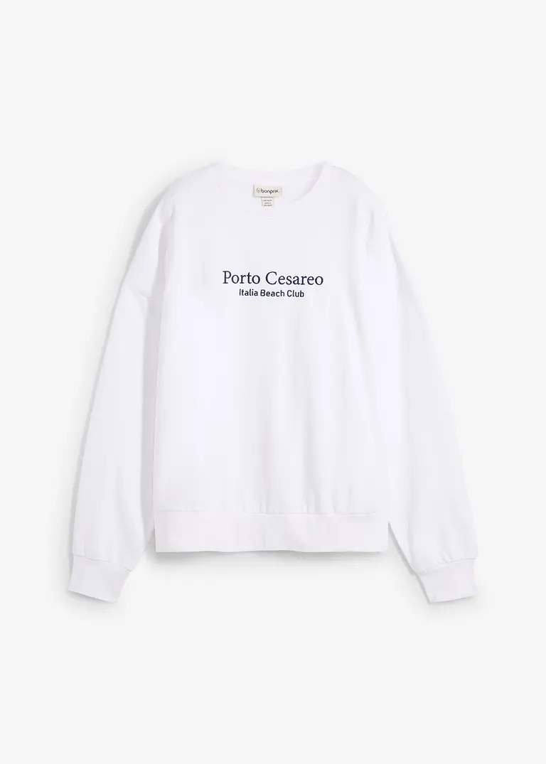Oversize-Sweatshirt mit Stickerei in weiß von vorne - bonprix