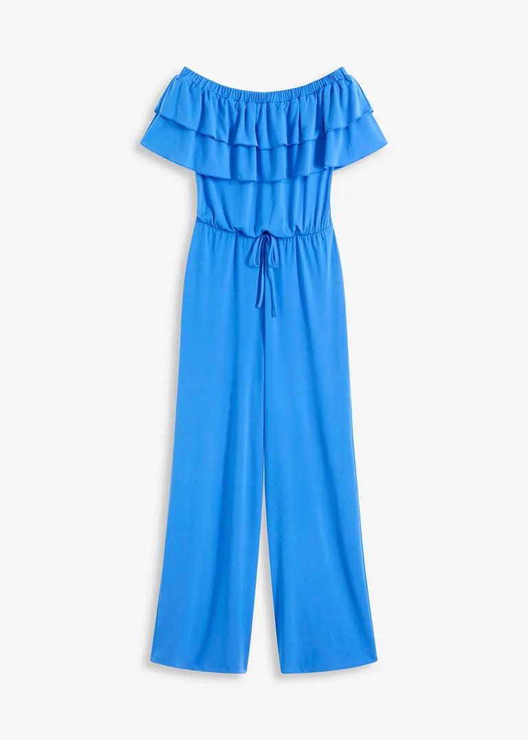 Jersey-Jumpsuit in blau von vorne - bonprix
