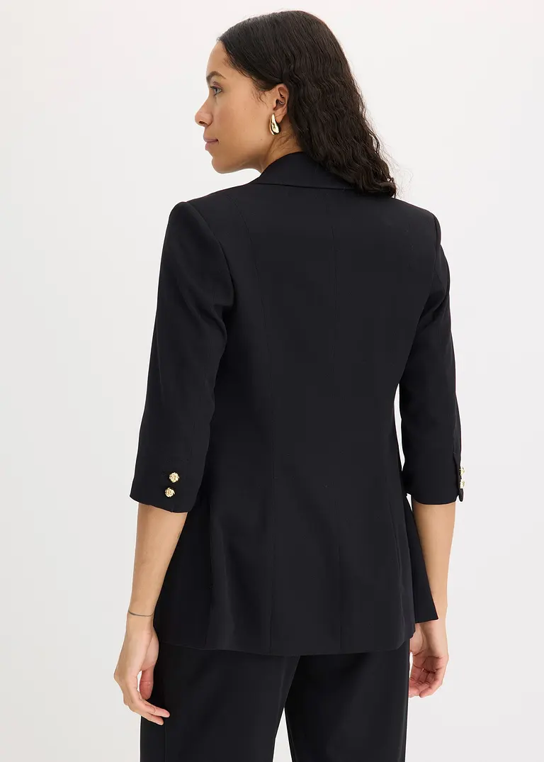 3/4-Arm Longblazer in schwarz von hinten (im Anschnitt) - bonprix