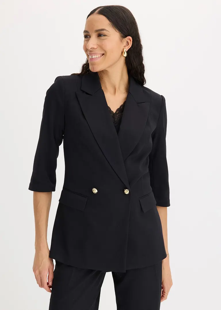 3/4-Arm Longblazer in schwarz von vorne (im Anschnitt) - bonprix