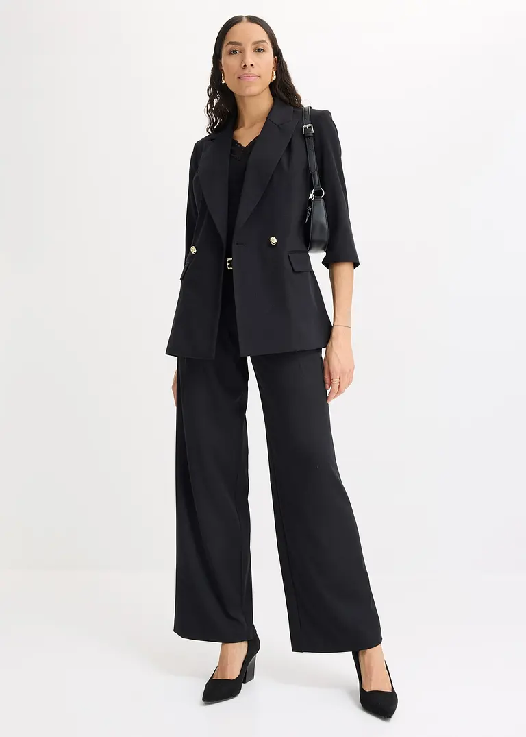 3/4-Arm Longblazer in schwarz im Look von vorne (Totalaufnahme) - bonprix