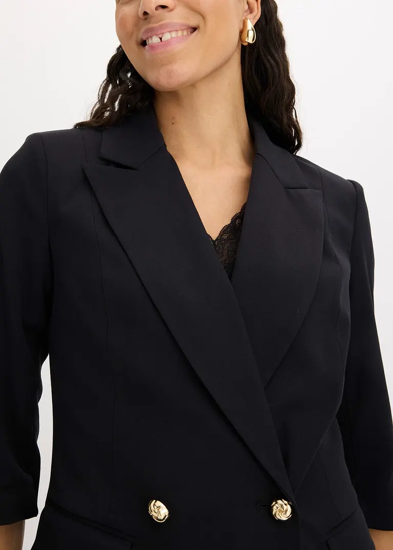 3/4-Arm Longblazer in schwarz (Detailaufnahme) - bonprix