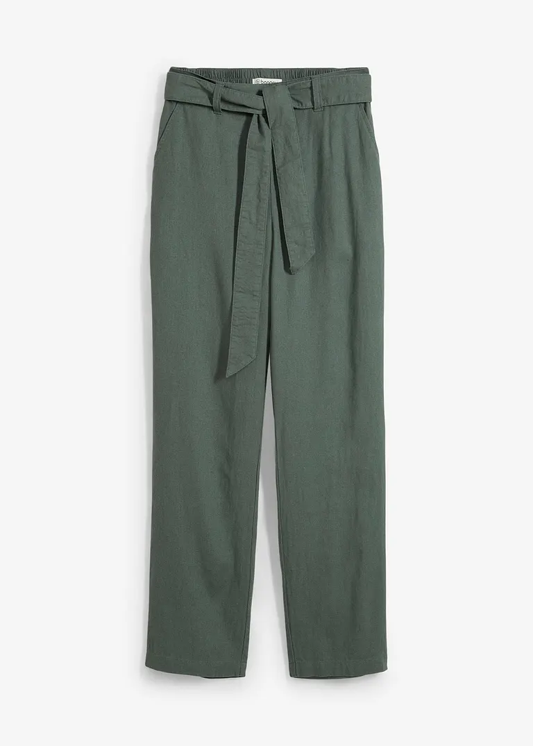 Schlupfhose aus luftigem Leinen-Viskose-Mix in grün von vorne - bonprix