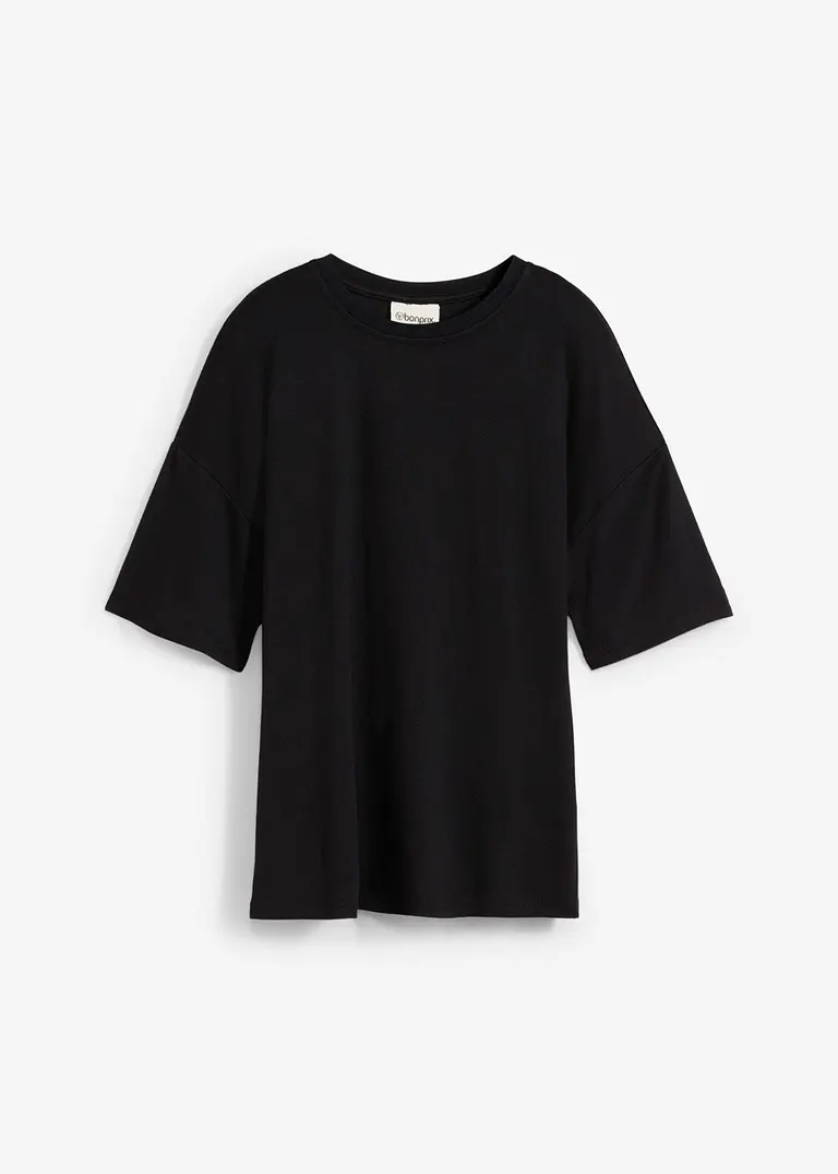 T-Shirt mit Reißverschluss-Detail aus Viskose-Mix in schwarz von vorne - bonprix