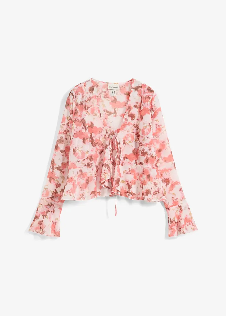 Chiffonbluse mit Volants in rosa von vorne - bonprix