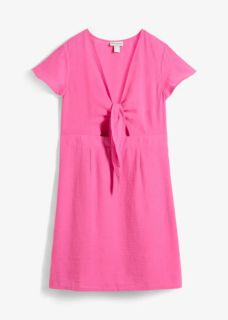 Minikleid mit Bindedetail am Ausschnitt in pink von vorne - bonprix