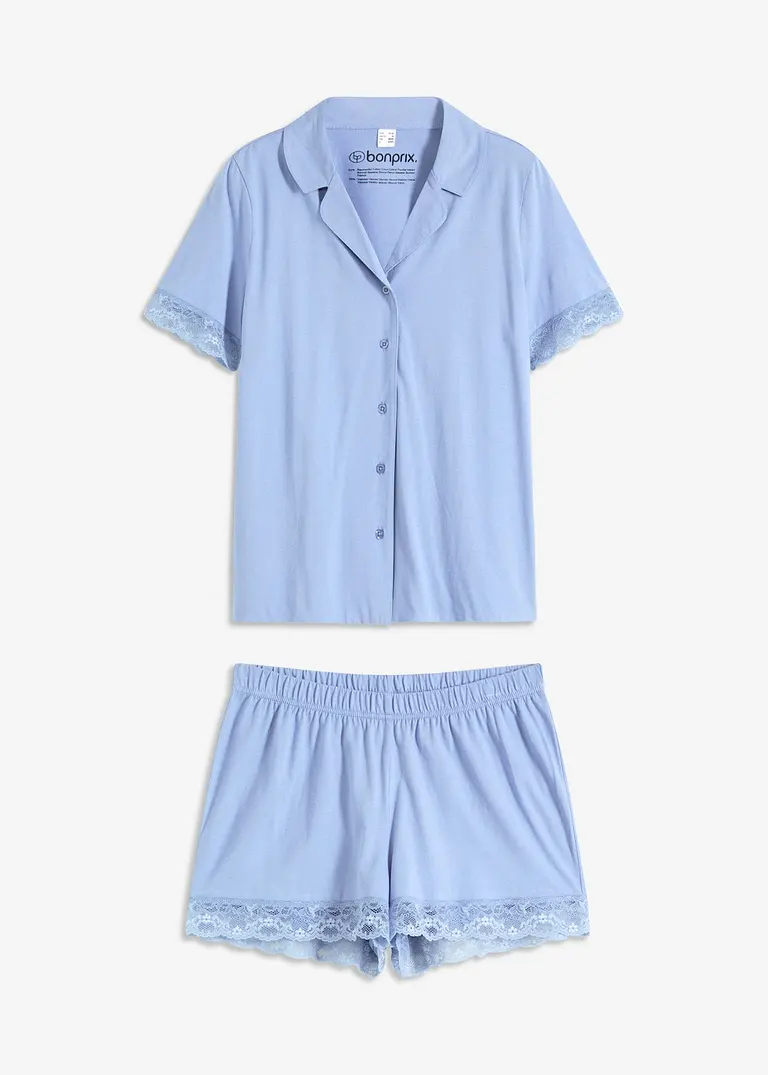Shorty mit Knopfleiste und Viskose in blau von vorne - bonprix