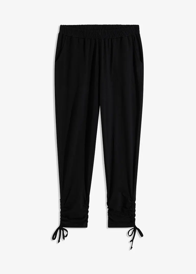 Jersey-Hose mit Raffung in schwarz von vorne - bonprix