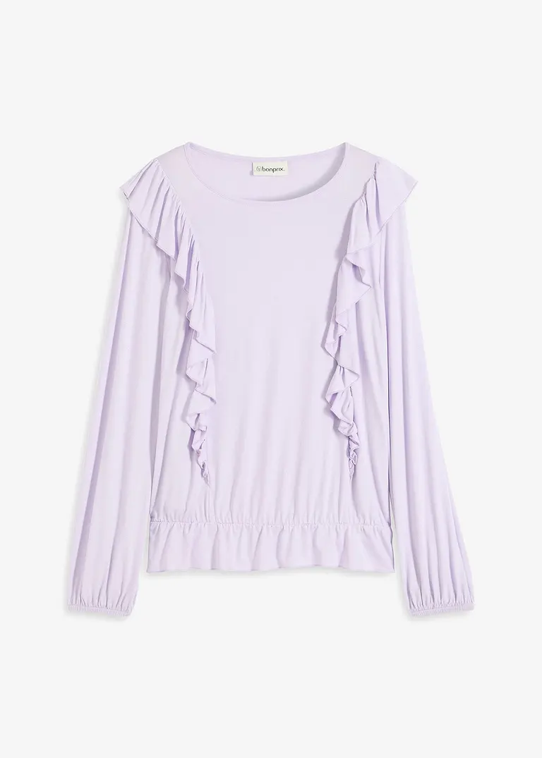 Shirtbluse mit Volants in lila von vorne - bonprix