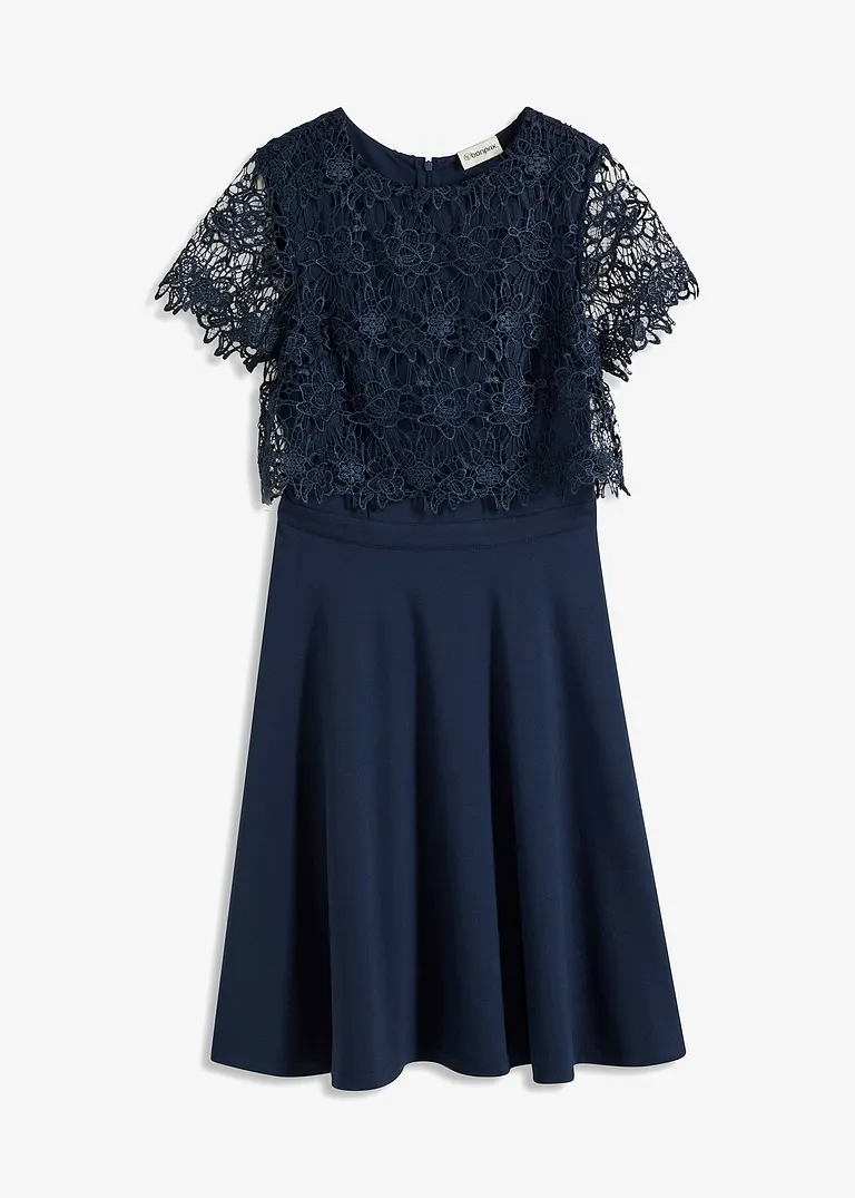 Midikleid mit Spitze in blau von vorne - bonprix