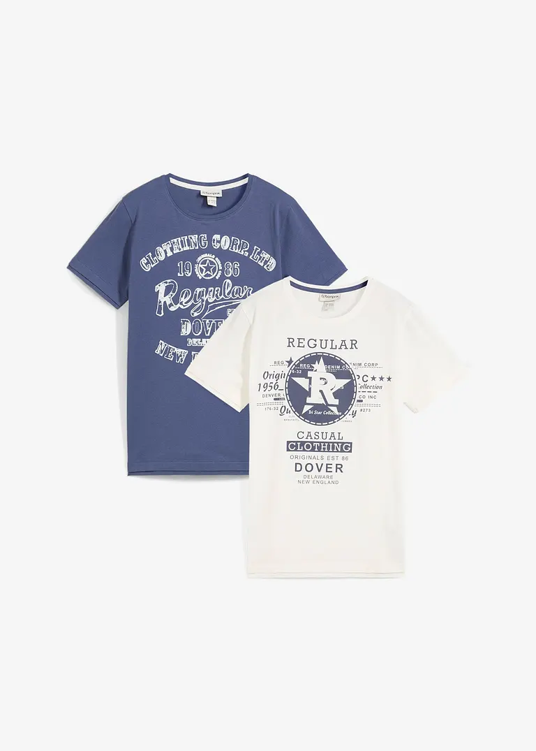 T-Shirt aus reiner Bio-Baumwolle (2er Pack) in blau von vorne - bonprix