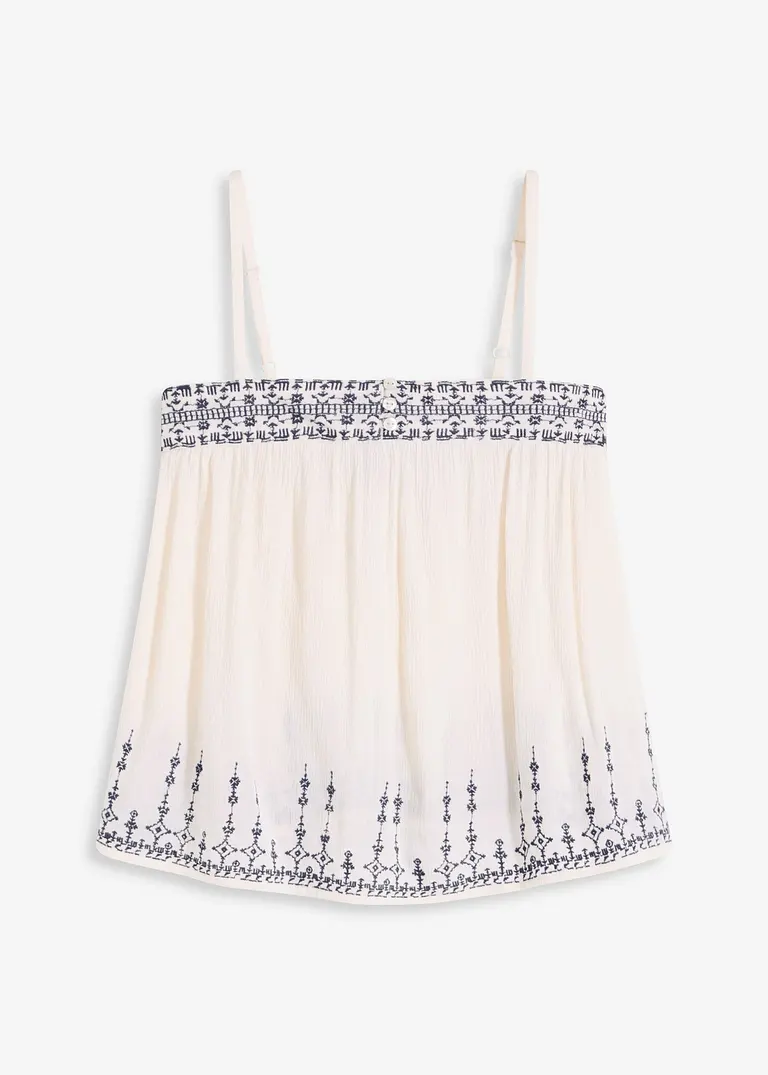 Blusentop mit Stickerei in beige von vorne - bonprix