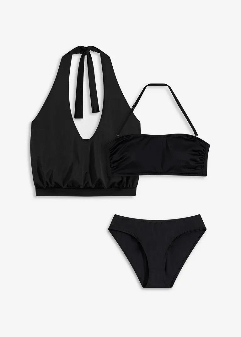 Tankini (3-tlg. Set) in schwarz von vorne - bonprix