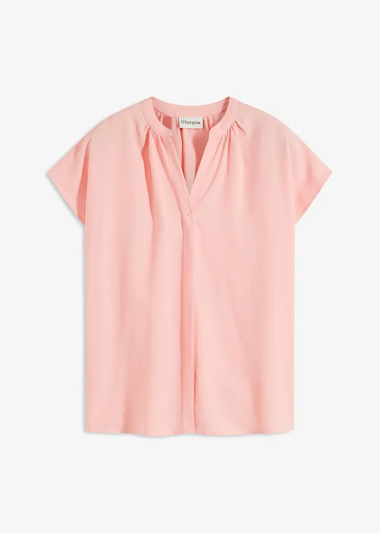 Kurzarmbluse mit verdeckter Knopfleiste in rosa von vorne - bonprix