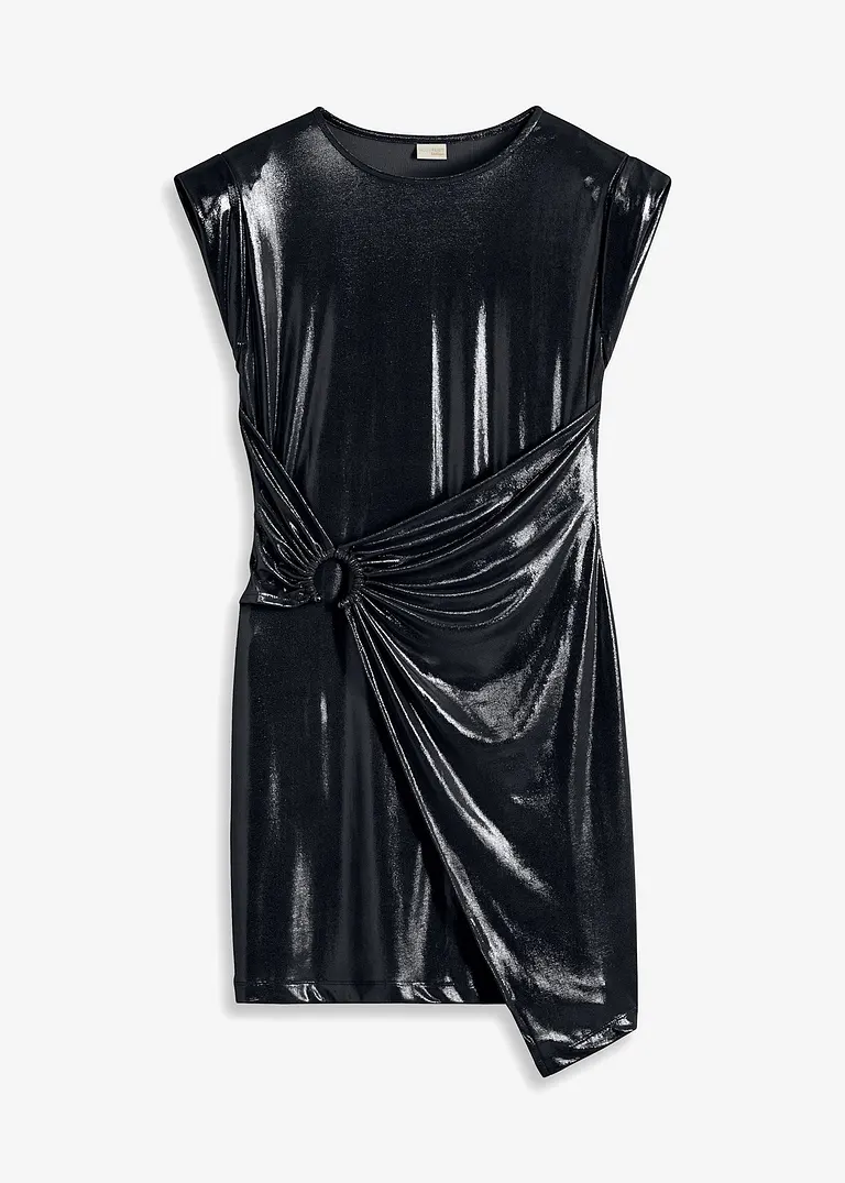 Minikleid mit dekorativer Spange in schwarz von vorne - bonprix