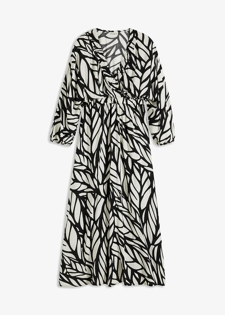 bedrucktes Maxikleid aus fließender Viskose in schwarz von vorne - bonprix