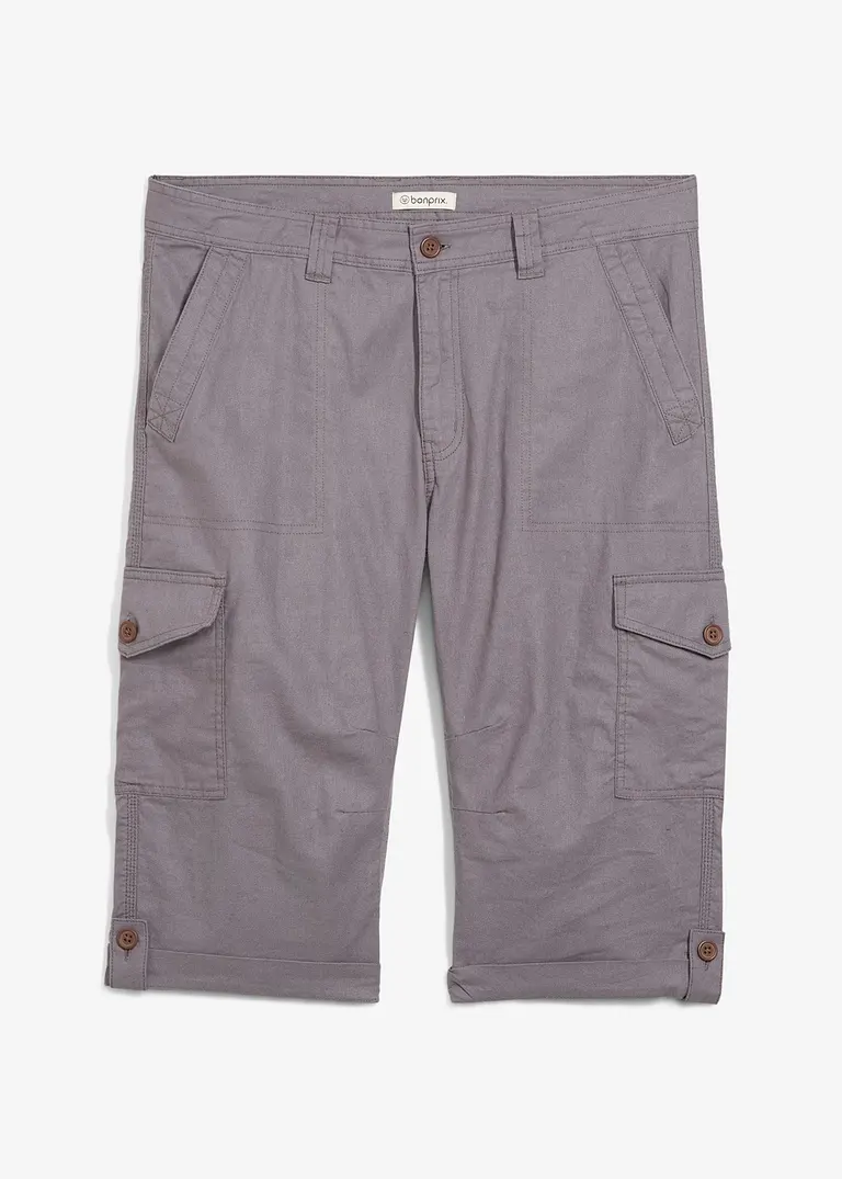 Regular Fit Cargo-Long-Bermuda mit Leinen in grau von vorne - bonprix