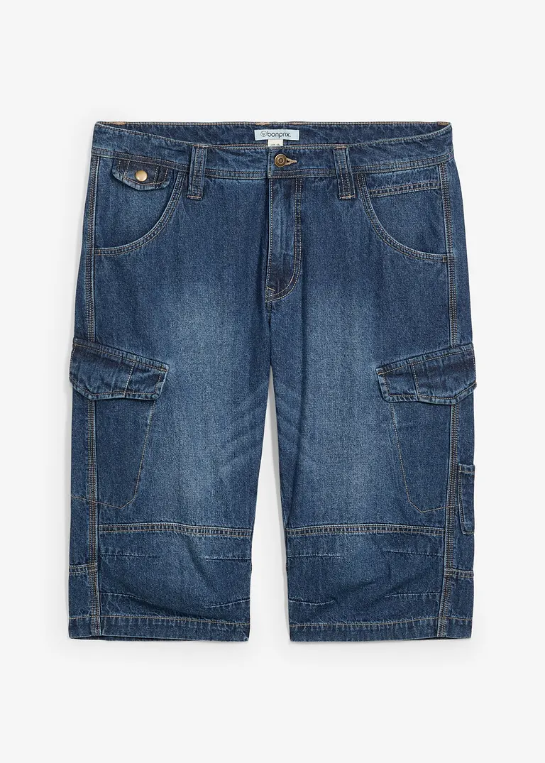 Leichte Jeans-Long-Cargobermuda, Relaxed Fit in blau von vorne - bonprix