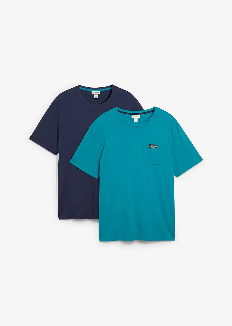 T-Shirt (2er Pack) aus reiner Bio-Baumwolle in petrol von vorne - bonprix