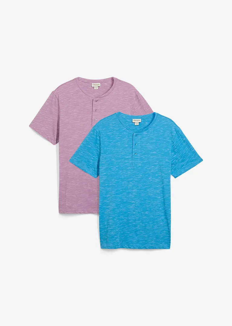 Henleyshirt, Kurzarm (2er Pack) in blau von vorne - bonprix