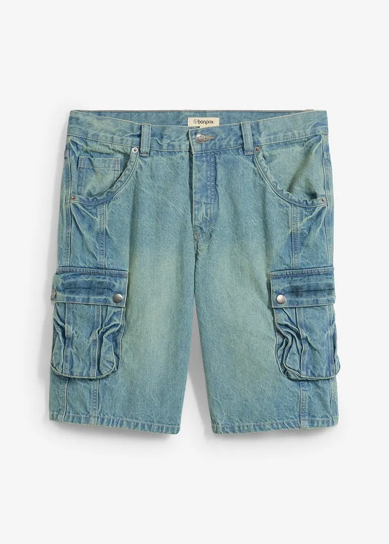 Cargo-Jeans-Bermuda Regular Fit in blau von vorne - bonprix