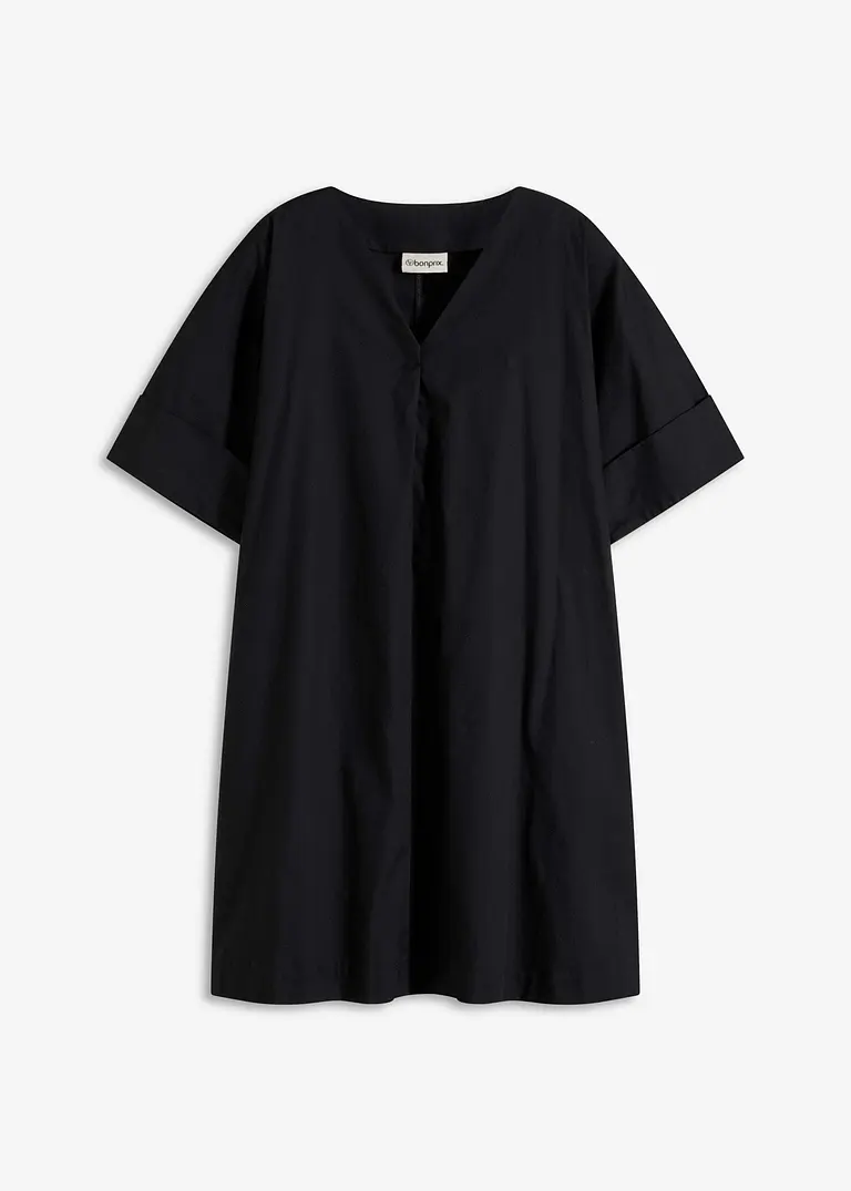 Tunika-Kleid aus reiner Bio-Baumwolle in schwarz von vorne - bonprix