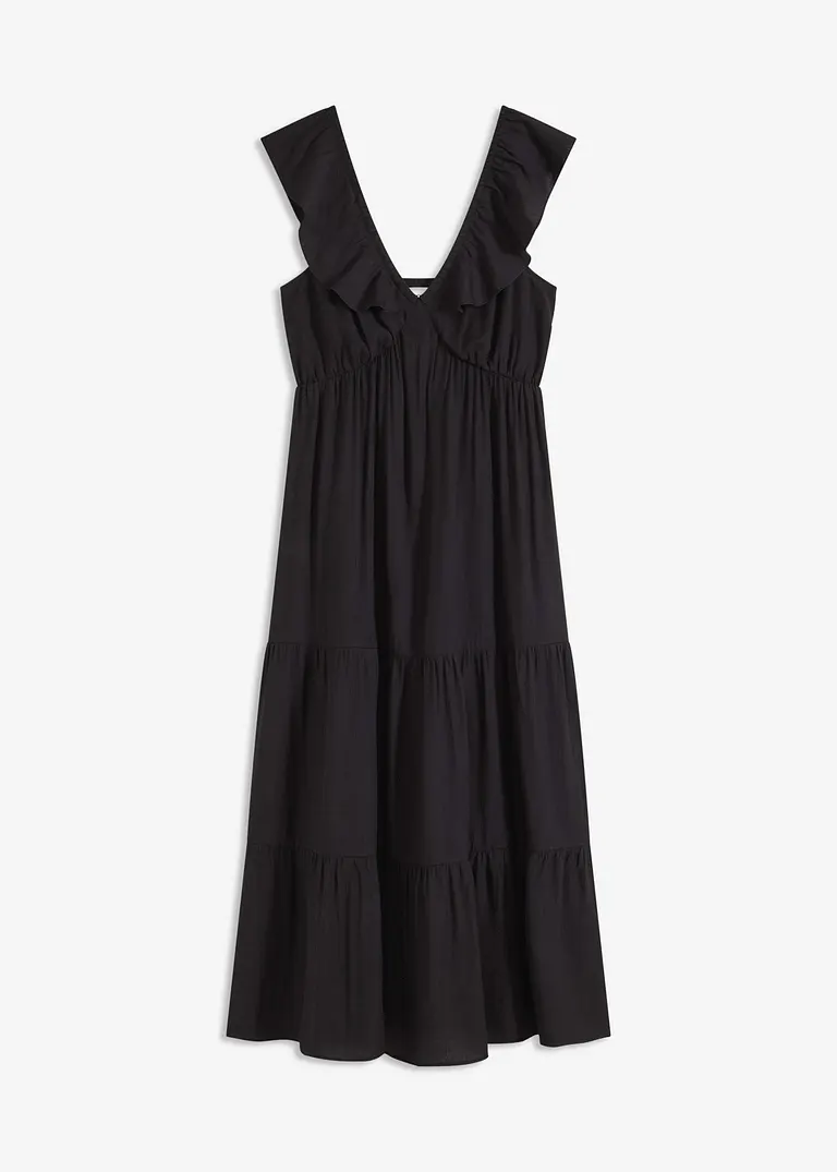 Trägerkleid aus feinem Viskose-Mix in schwarz von vorne - bonprix