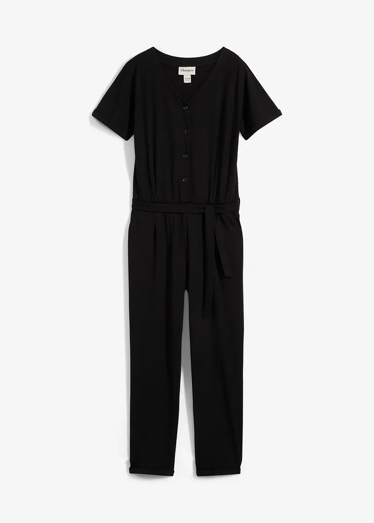 Jersey-Jumpsuit mit Bio-Baumwolle in schwarz von vorne - bonprix