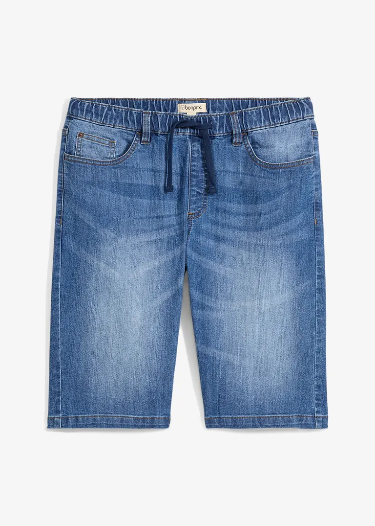 Leichte Long-Sweatjeans-Bermuda, Regular Fit in blau von vorne - bonprix
