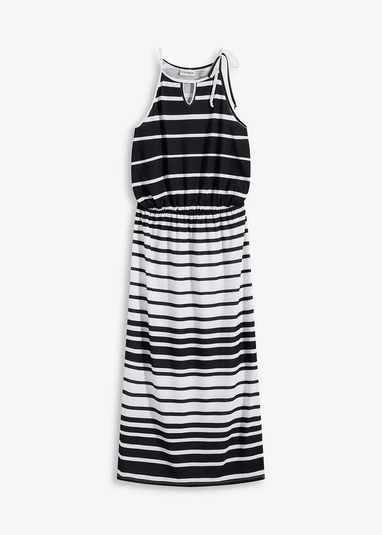 Jerseykleid mit Schnürung in schwarz von vorne - bonprix