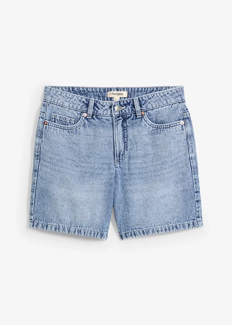 Jeans-Bermuda Mid Waist, Low Stretch in blau von vorne - bonprix