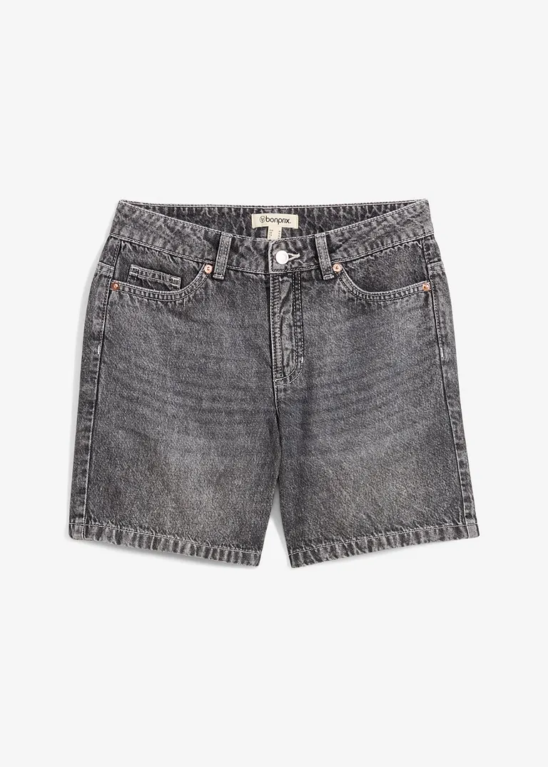 Jeans-Bermuda Mid Waist, Low Stretch in schwarz von vorne - bonprix
