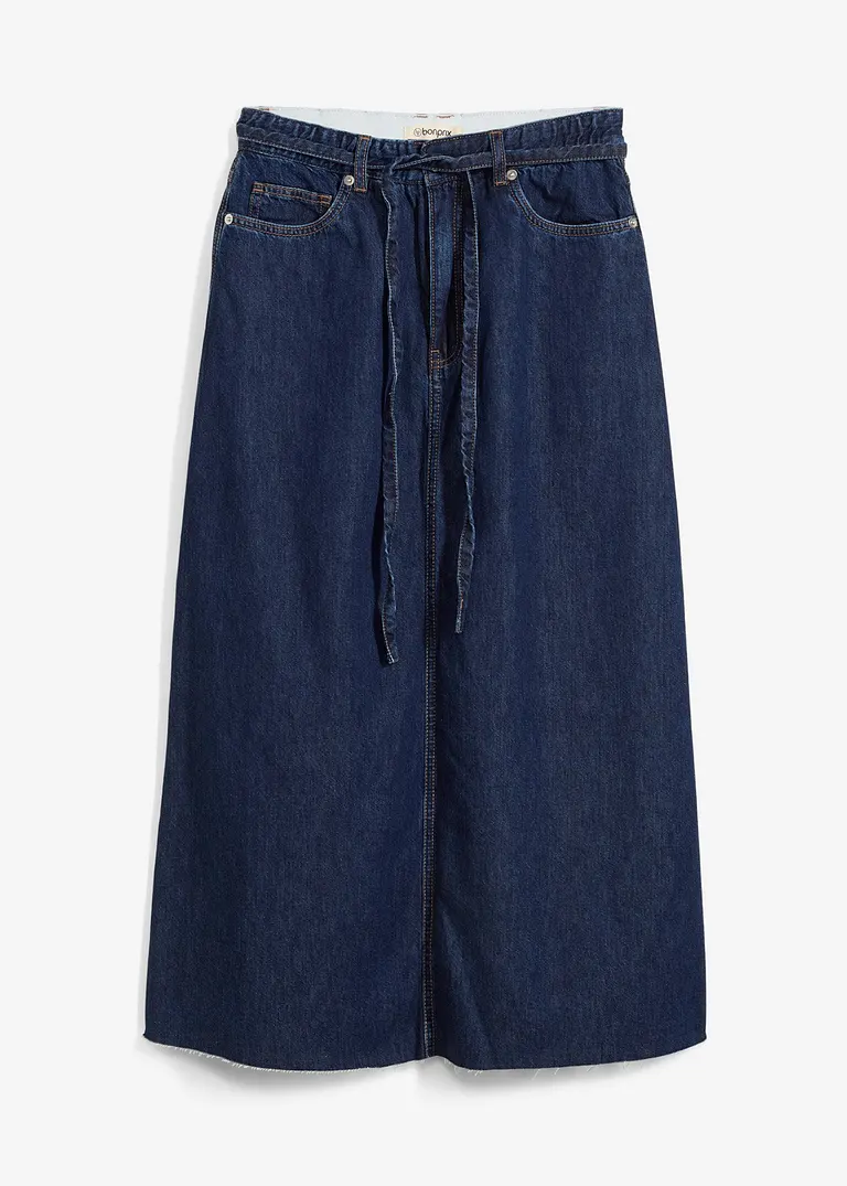 Jeansrock Mid Waist Midilänge, Super Soft in blau von vorne - bonprix