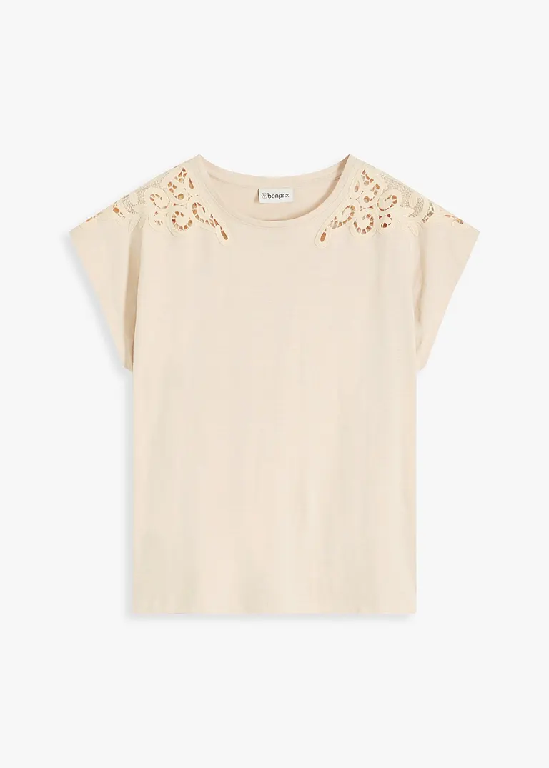 Shirt mit Crochet Detail in beige von vorne - bonprix