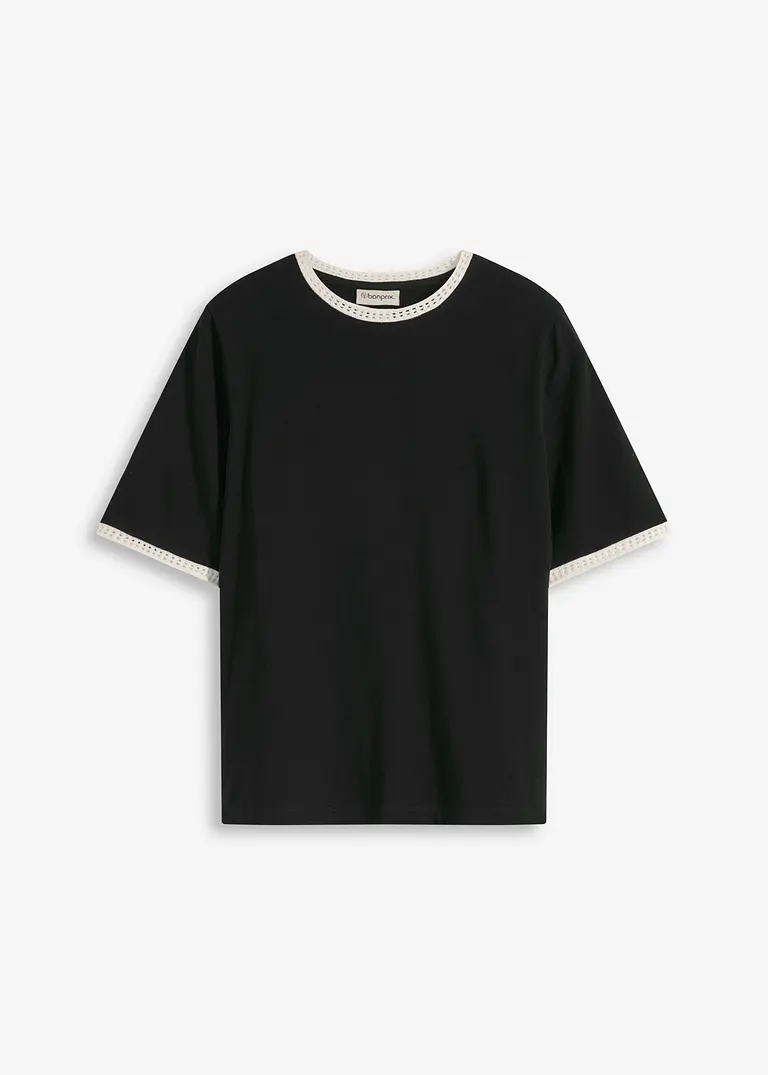 Shirt mit Spitzenborte in schwarz von vorne - bonprix