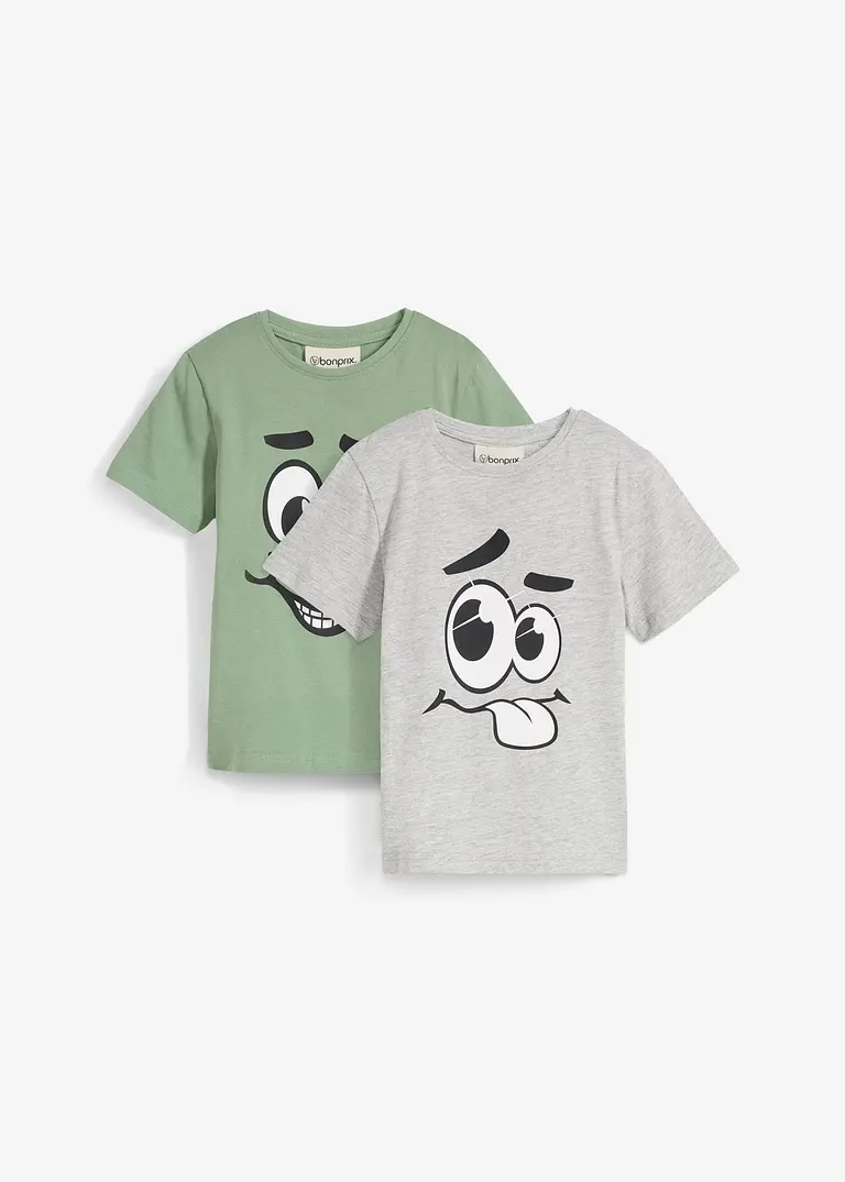 T-Shirt aus reiner Bio-Baumwolle (2er Pack) in grau von vorne - bonprix