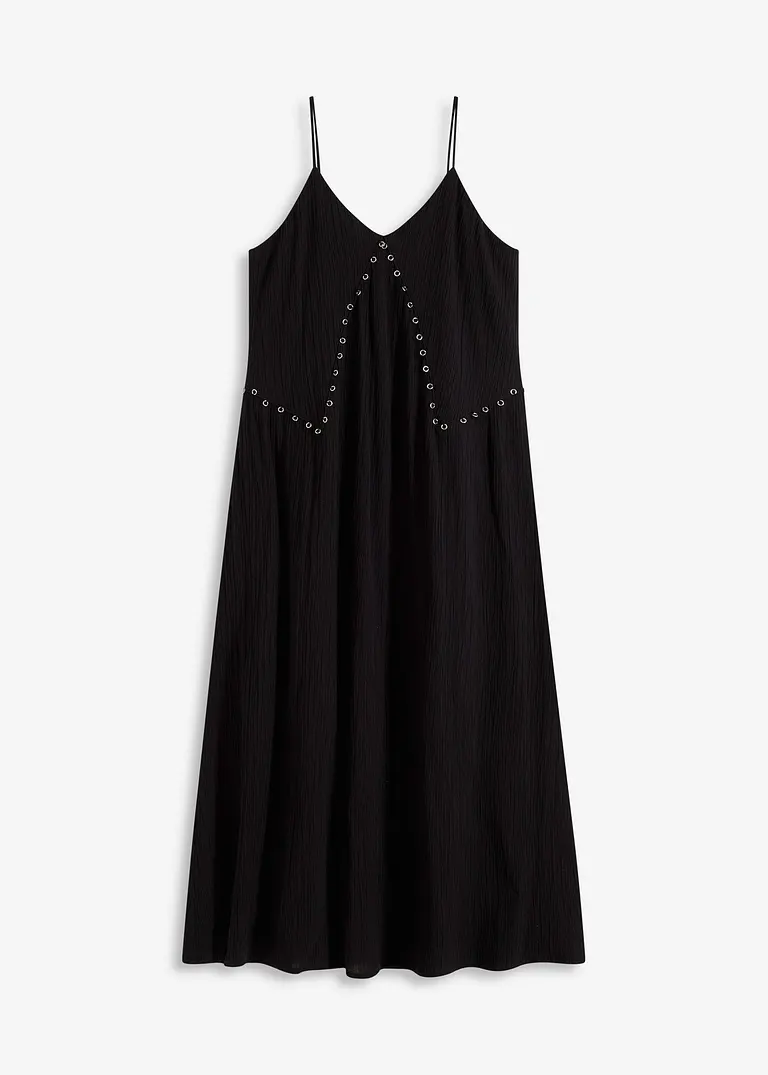 Maxikleid mit Ösen-Verzierung in schwarz von vorne - bonprix
