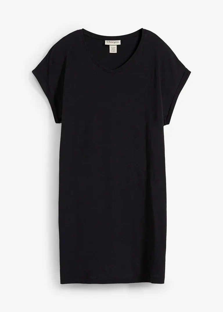 Boxy-Shirt mit reiner Bio-Baumwolle in schwarz von vorne - bonprix