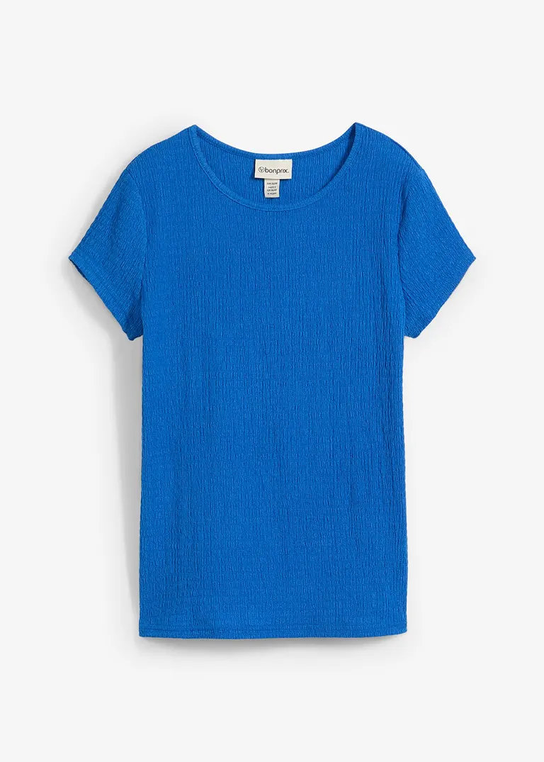 T-Shirt aus strukturiertem Crêpe in blau von vorne - bonprix