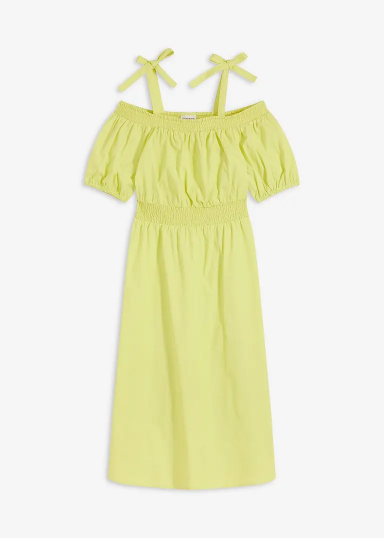 Off-Shoulder-Kleid aus reiner Bio-Baumwolle in gelb von vorne - bonprix