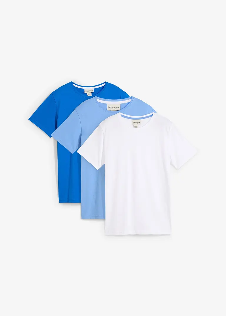 Jungen Basic T-Shirt aus  Bio-Baumwolle (3er Pack) in blau von vorne - bonprix