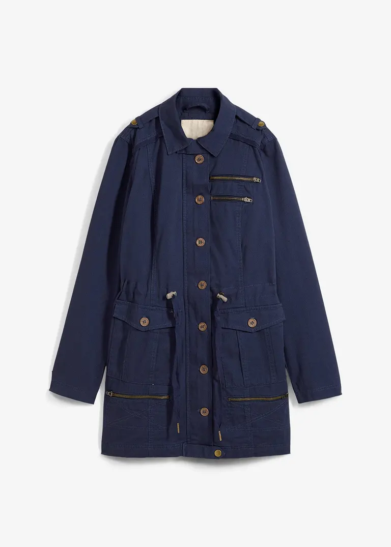 Baumwoll Parka im Utility Stil, halblang in blau von vorne - bonprix