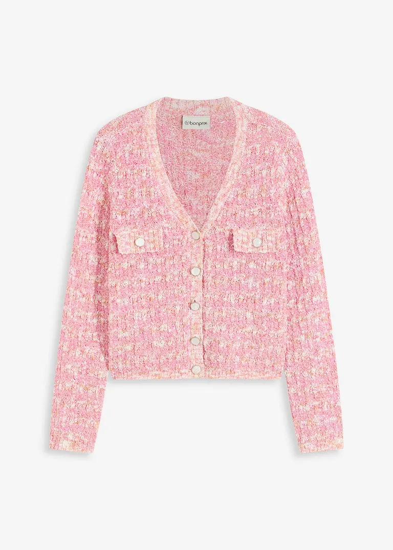 Bouclé Strickjacke in pink von vorne - bonprix
