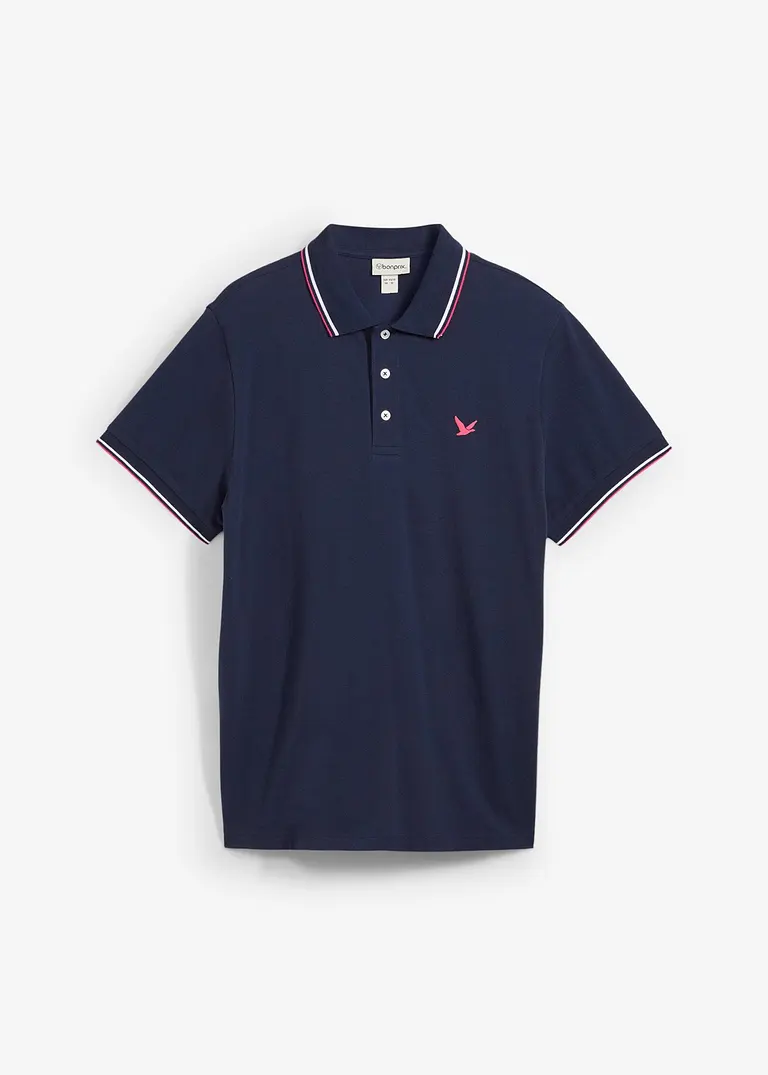 Piqué-Poloshirt aus reiner Bio-Baumwolle in blau von vorne - bonprix