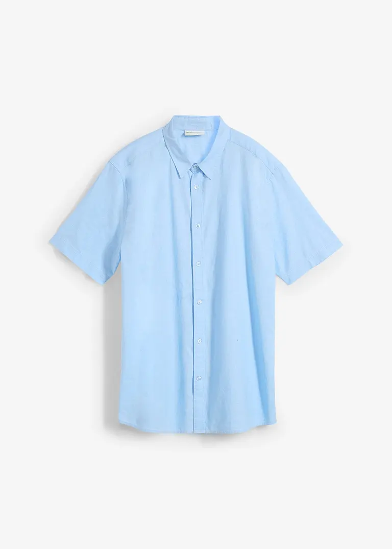Kurzarmhemd mit Leinen in blau von vorne - bonprix