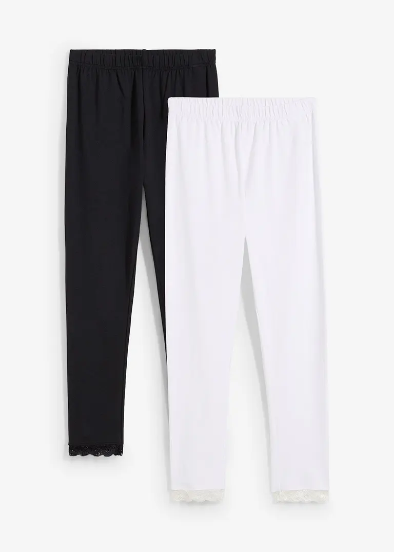 Leggings mit Spitzensaum (2er Pack) in schwarz von vorne - bonprix