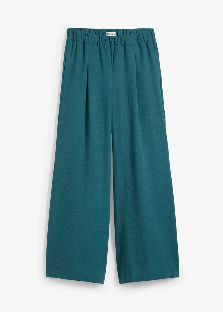 Palazzo-Hose mit Bundfalten in petrol von vorne - bonprix
