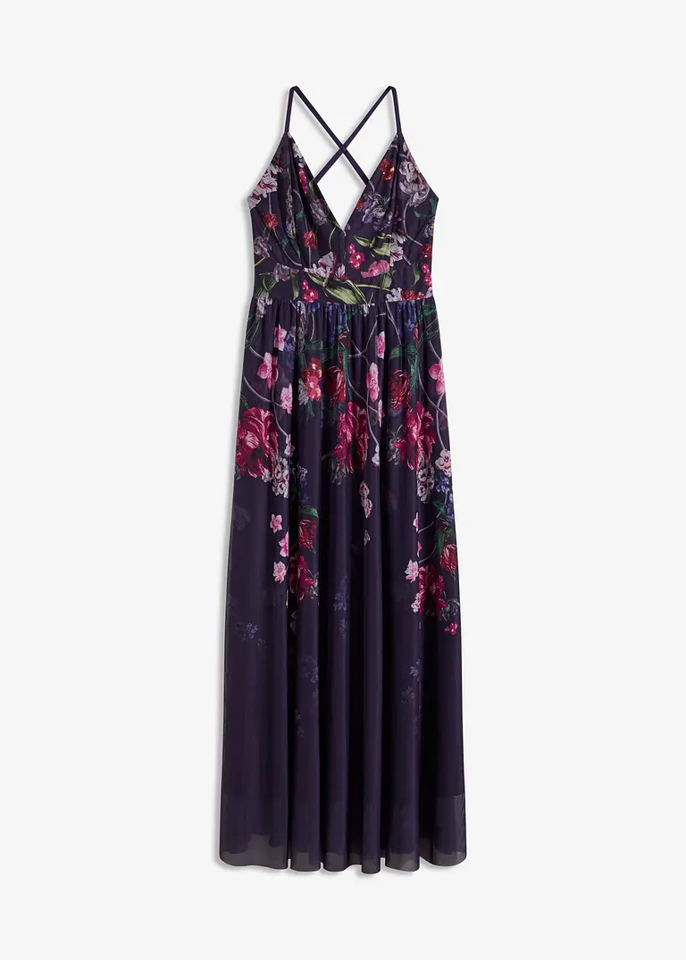 Maxikleid aus zartem Tüll mit Trägern in blau von vorne - bonprix