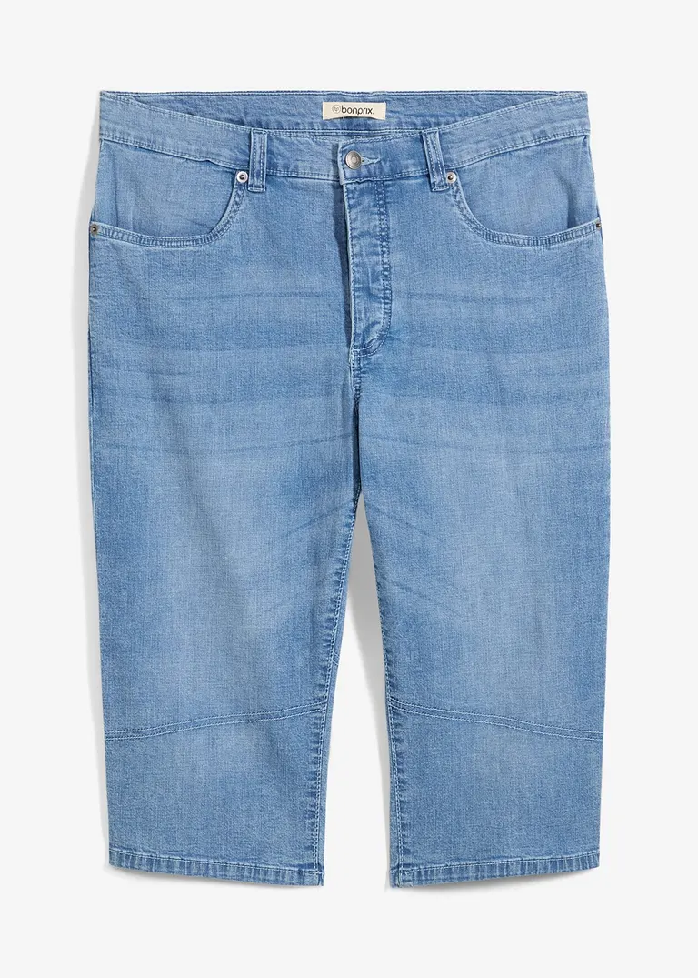 Leichte Stretch-Jeans-Long-Bermuda, Regular Fit in blau von vorne - bonprix